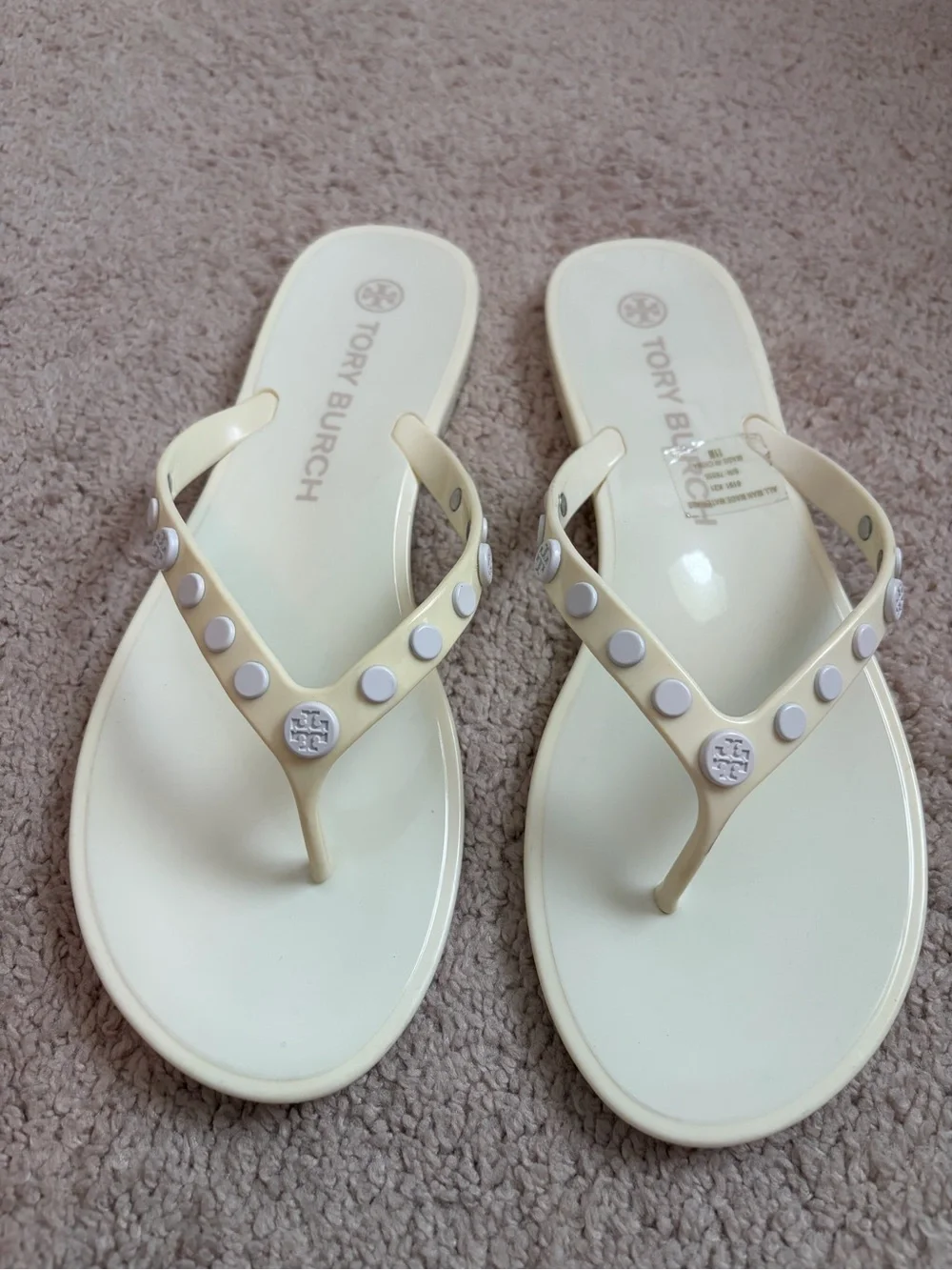 Tory Burch Studded Jelly Sandals Ivory Rubber Constructions Women's Size 9